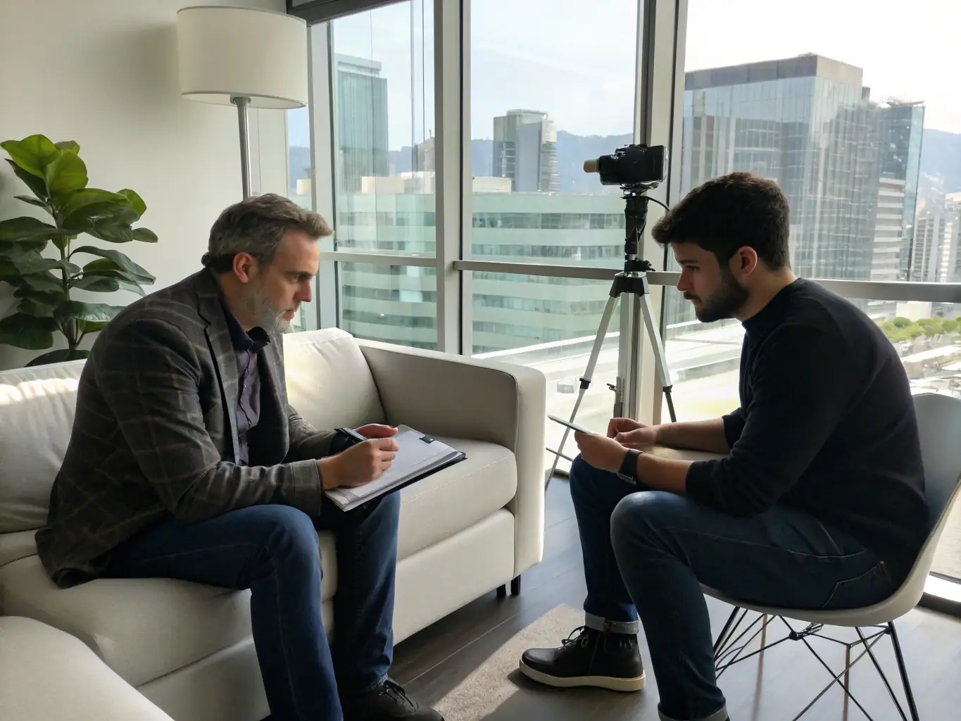 An image of a professional coach engaging with a client in a modern office setting, with charts and laptops visible, representing the Business Coaching Program service offered by secrecykit.uno.